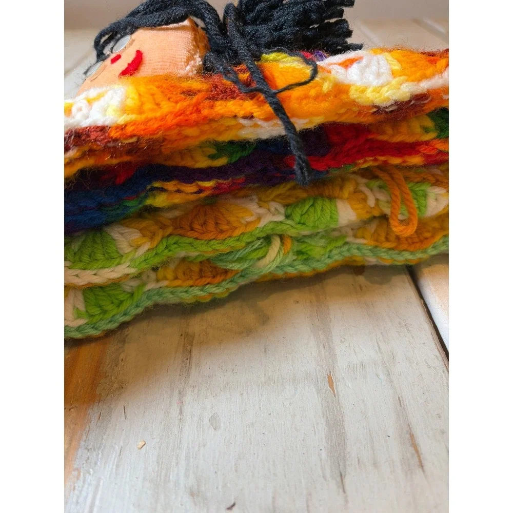 Vintage Lot of (4) Handmade Yarn Doll & Braided Folk Art Crochet Hanger Covers